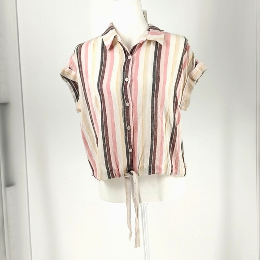 Sanctuary Woman Multi - Colored Striped Short Sleeve Blouse